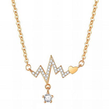 Heart Beat Necklace 18K Gold Plated Stainless Steel with Cubic zirconia