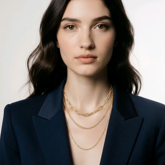 Multi Layer Necklace triple chain 18K Gold Plated Stainless Steel