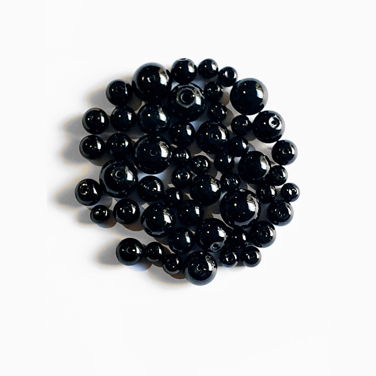 Glass Pearl Black Beads, Round, Mix Pack of 49, size range 4mm to 10mm, Jewellery Making, Craft, Beading