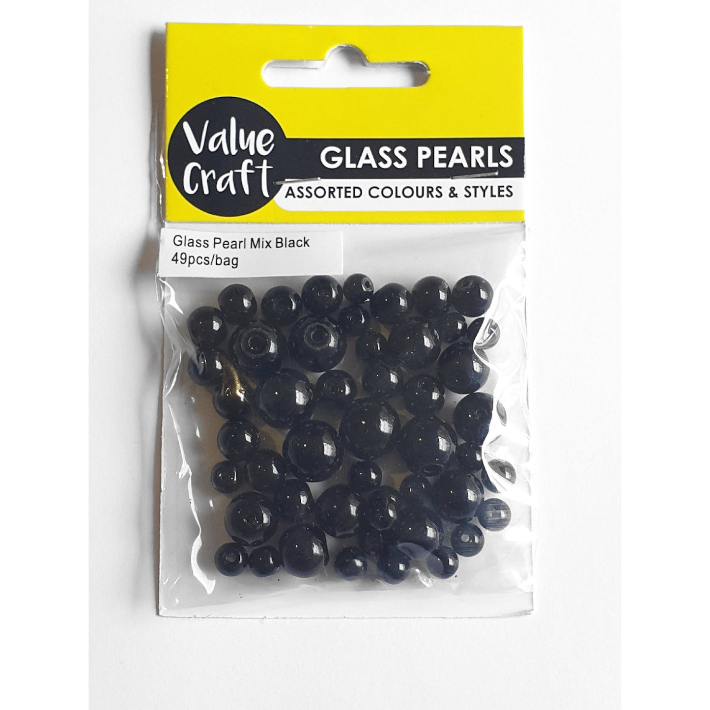 Glass Pearl Black Beads, Round, Mix Pack of 49, size range 4mm to 10mm, Jewellery Making, Craft, Beading
