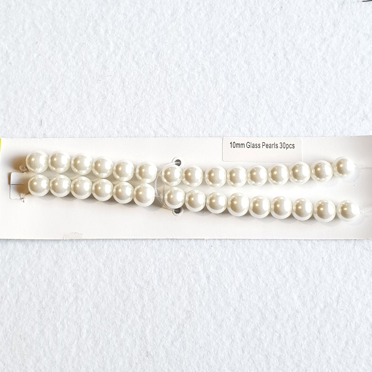 Pearl Beads, White Glass, High quality Round 10mm Pack of 30 Jewellery Making, Craft, Wedding