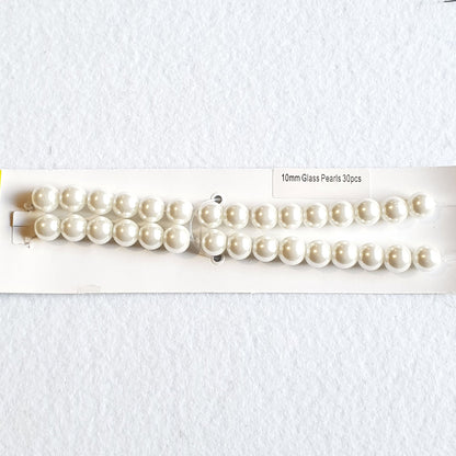 Pearl Beads, White Glass, High quality Round 10mm Pack of 30 Jewellery Making, Craft, Wedding