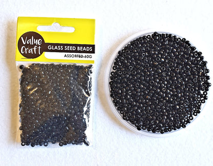 Black Glass Seed Beads, 3.6mm size 6/0, 60g Jewellery Craft beading