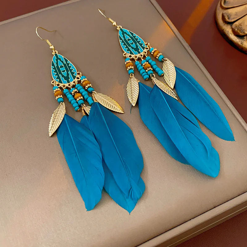 Boho Feather Droplet drop earrings
