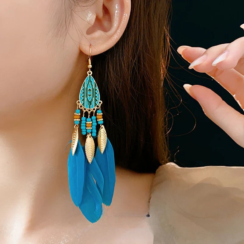 Boho Feather Droplet drop earrings