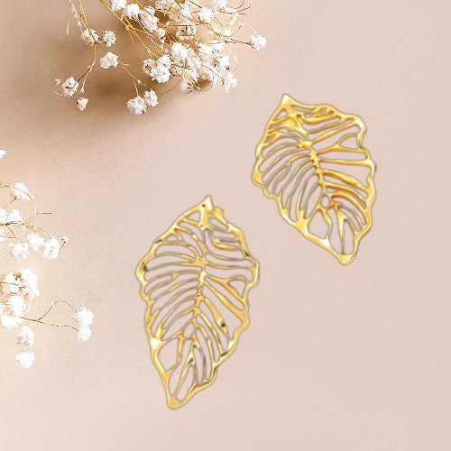 Large leaf filigree earrings, 18K Gold Stainless Steel