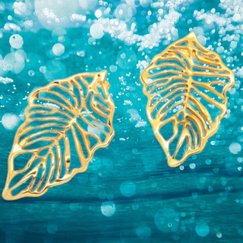 Large leaf filigree earrings, 18K Gold Stainless Steel