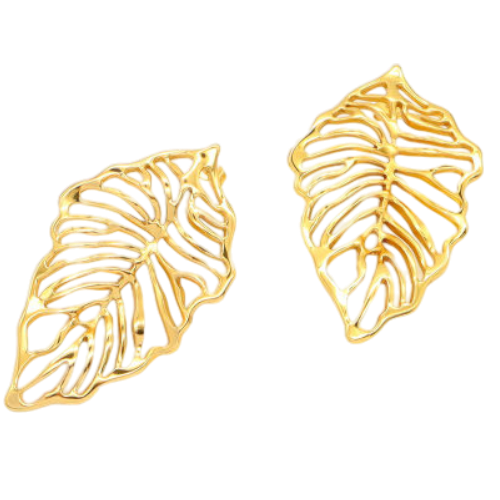 Large leaf filigree earrings, 18K Gold Stainless Steel