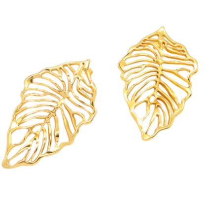 Large leaf filigree earrings, 18K Gold Stainless Steel