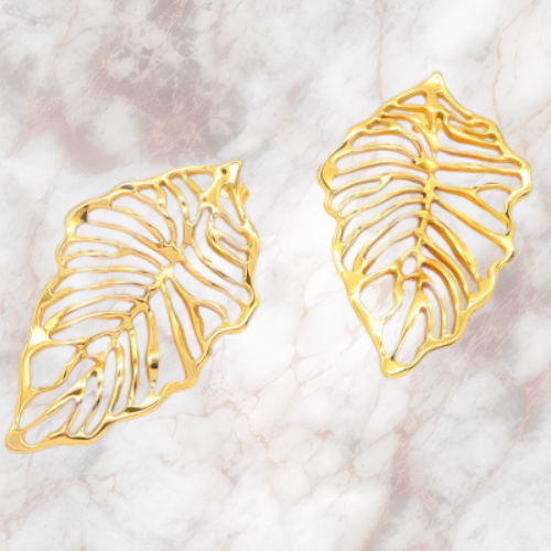 Large leaf filigree earrings, 18K Gold Stainless Steel