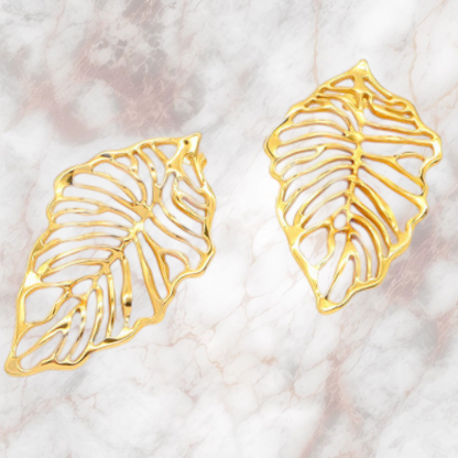 Large leaf filigree earrings, 18K Gold Stainless Steel