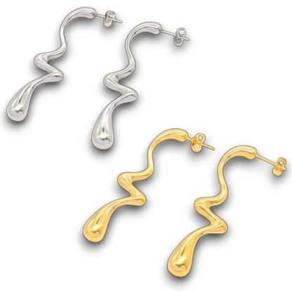 Elegant Wavy Drop Statement Earrings 18K Gold or Stainless Steel finish