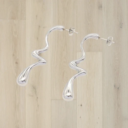 Elegant Wavy Drop Statement Earrings 18K Gold elegant