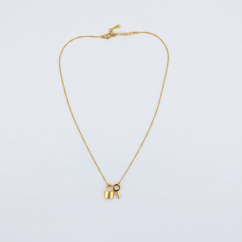 Padlock gold necklace, 18K gold plated stainless steel