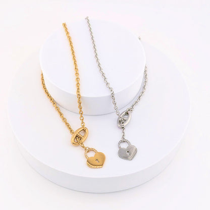 Heart Padlock Necklace Perfect Gift, 18K Gold Plated Stainless Steel