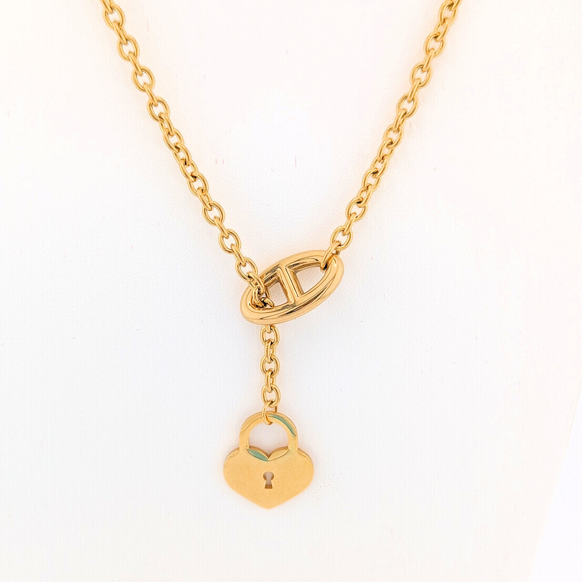 Heart Padlock Necklace Perfect Gift, 18K Gold Plated Stainless Steel