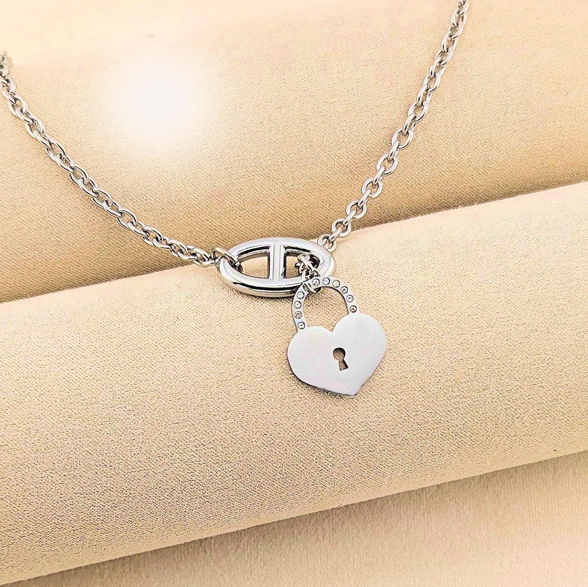Heart Padlock Necklace Perfect Gift, 18K Gold Plated Stainless Steel