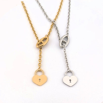 Heart Padlock Pendant Charm Necklace