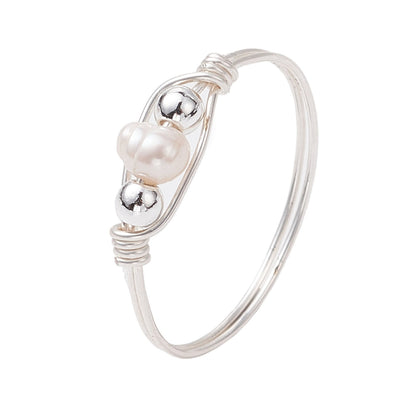 Cultured Freshwater Pearl Stack Ring, hand wrapped gold or silver colour copper wire