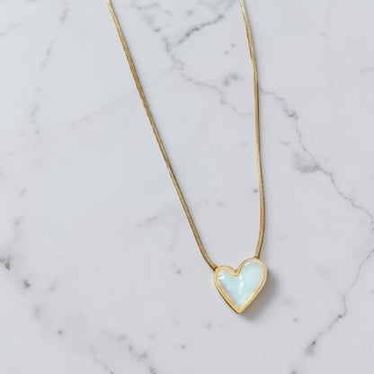 Shell Heart Charm pendant Necklace, 18K Gold Stainless Steel, minimalist gift for her