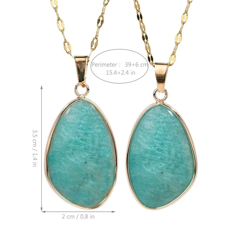 Amazonite teardrop pendant 18K Gold Plated 304 Stainless Steel Necklace