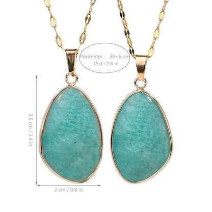 Amazonite teardrop pendant 18K Gold Plated 304 Stainless Steel Necklace