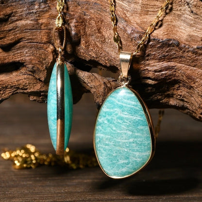Amazonite teardrop pendant 18K Gold Plated 304 Stainless Steel Necklace