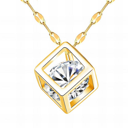 Cube Cage Cubic Zirconia Necklace 18K Gold Plated Stainless Steel