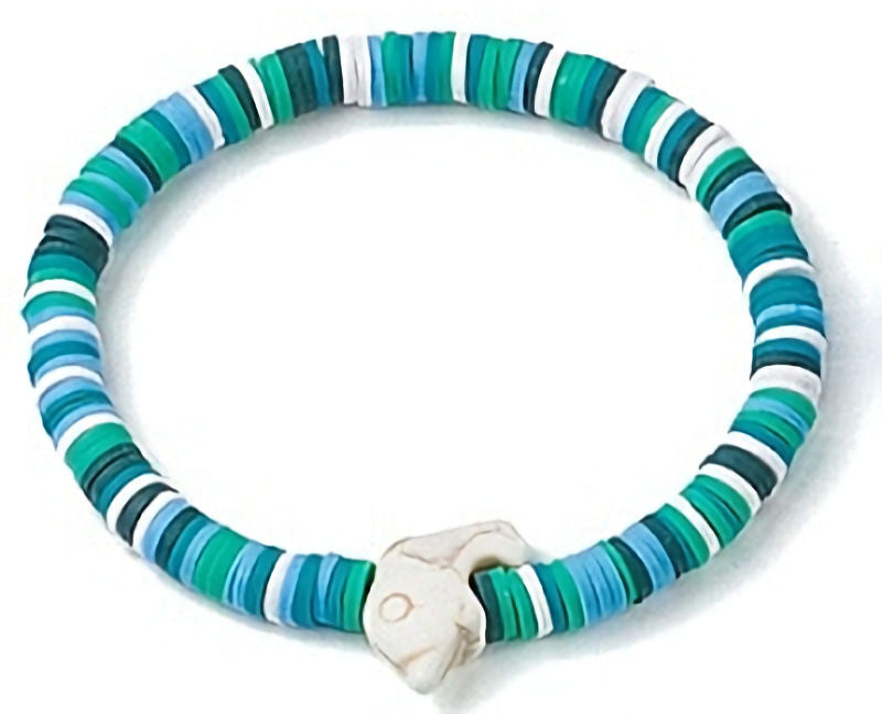Heishi Surfer Stretch Stack Bracelets Polymer Clay beads with dolphin charm