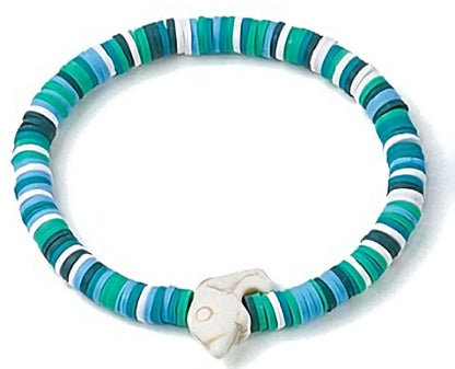Heishi Surfer Stretch Stack Bracelets Polymer Clay beads with dolphin charm