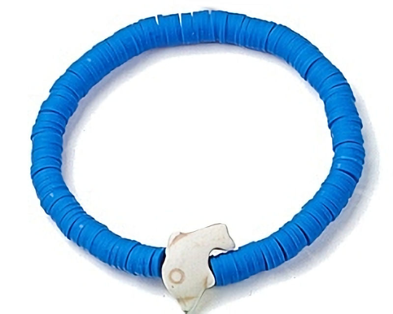 Heishi Surfer Stretch Stack Bracelets Polymer Clay beads with dolphin charm