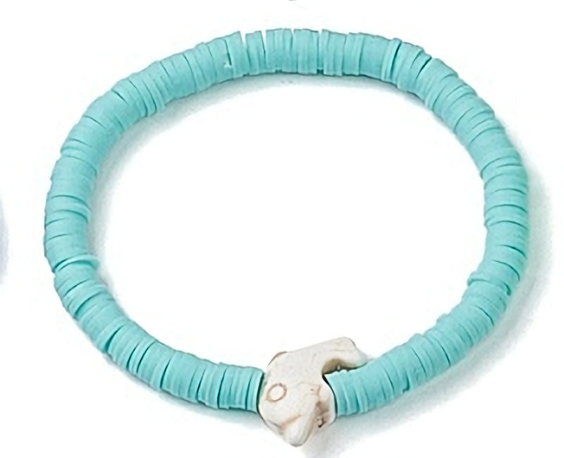 Heishi Surfer Stretch Stack Bracelets Polymer Clay beads with dolphin charm