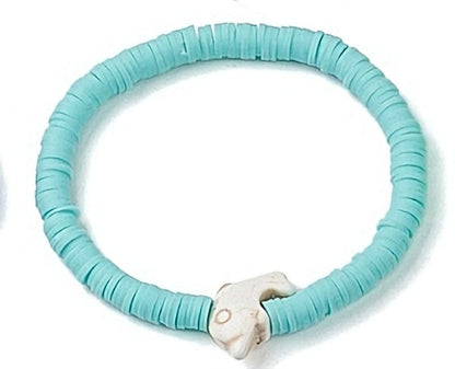 Heishi Surfer Stretch Stack Bracelets Polymer Clay beads with dolphin charm