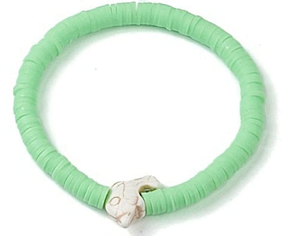 Heishi Surfer Stretch Stack Bracelets Polymer Clay beads with dolphin charm
