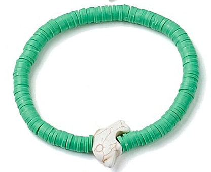 Heishi Surfer Stretch Stack Bracelets Polymer Clay beads with dolphin charm
