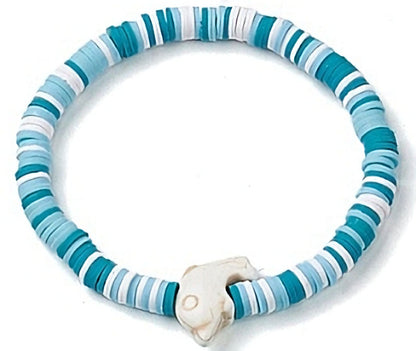 Heishi Surfer Stretch Stack Bracelets Polymer Clay beads with dolphin charm