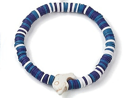 Heishi Surfer Stretch Stack Bracelets Polymer Clay beads with dolphin charm