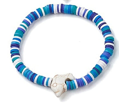 Heishi Surfer Stretch Stack Bracelets Polymer Clay beads with dolphin charm