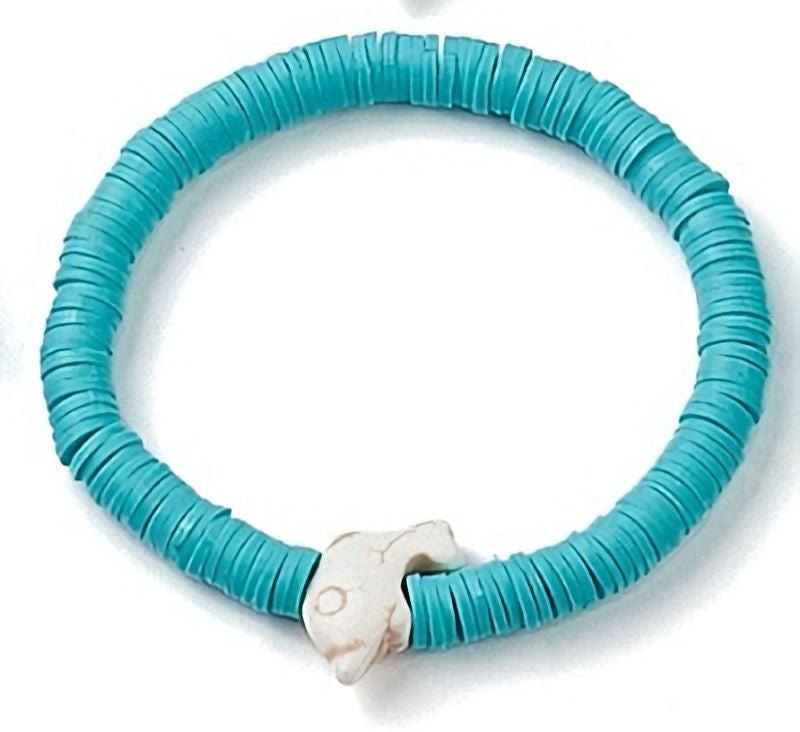 Heishi Surfer Stretch Stack Bracelets Polymer Clay beads with dolphin charm
