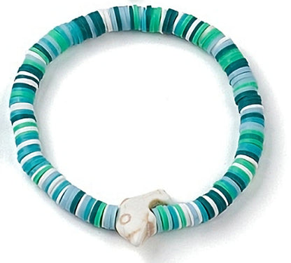Heishi Surfer Stretch Stack Bracelets Polymer Clay beads with dolphin charm