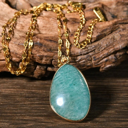 Beautiful amazonite teardrop pendant necklace in 18 Karat Gold plated stainless steel, beautiful, tarnish-resistant, hypoallergenic.