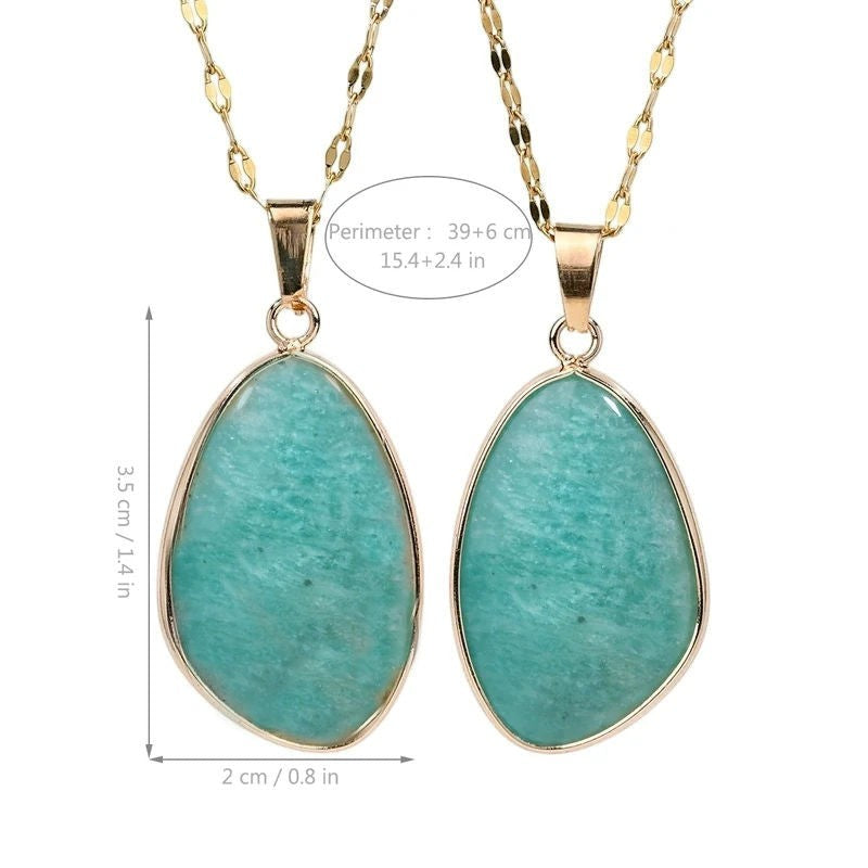 Ninky Designs Australia Beautiful amazonite teardrop pendant necklace in 18 Karat Gold plated stainless steel, beautiful, tarnish-resistant, hypoallergenic.