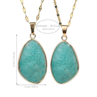 Ninky Designs Australia Beautiful amazonite teardrop pendant necklace in 18 Karat Gold plated stainless steel, beautiful, tarnish-resistant, hypoallergenic.