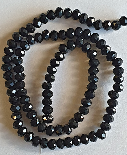 Crystal Beads Black, Rondelle, Faceted, 6mm,  1mm hole, Strand approx 100X Jewellery