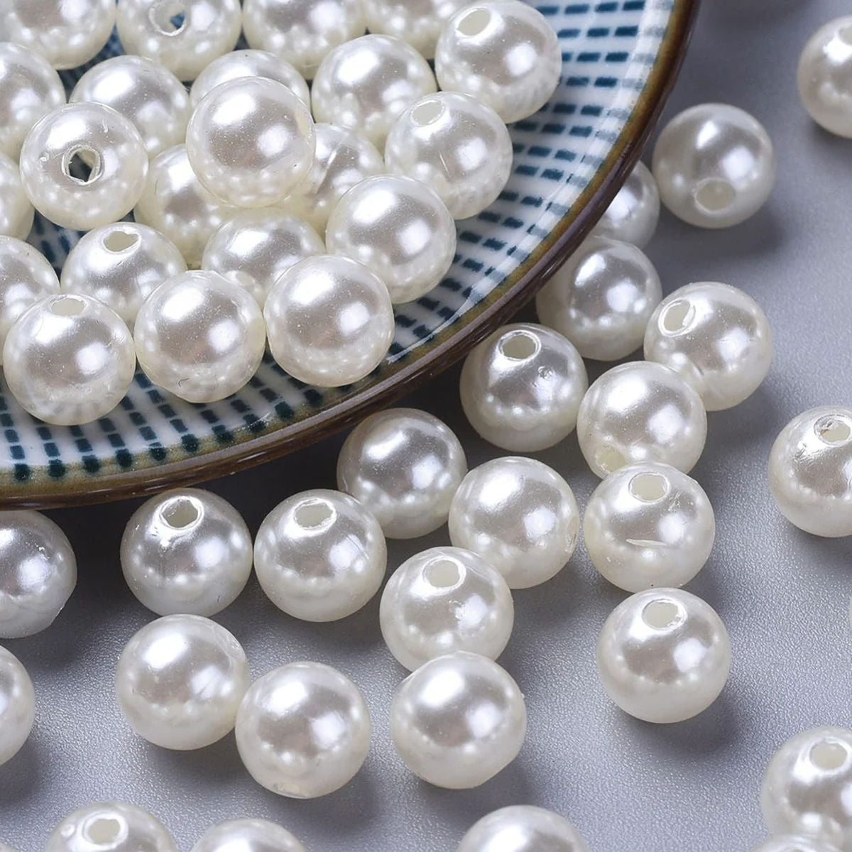 Pearl Beads, 10mm White, Round, Simulate pearl,  2mm hole Pack of 60x Plastic