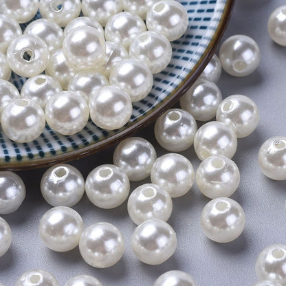 Pearl Beads, 10mm White, Round, Simulate pearl,  2mm hole Pack of 60x Plastic