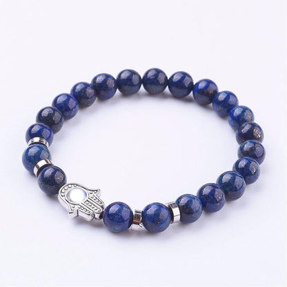 Natural Lapis Lazuli Stretch Bracelet with Hamsa Hand/Hand of Fatima/Hand of Miriam