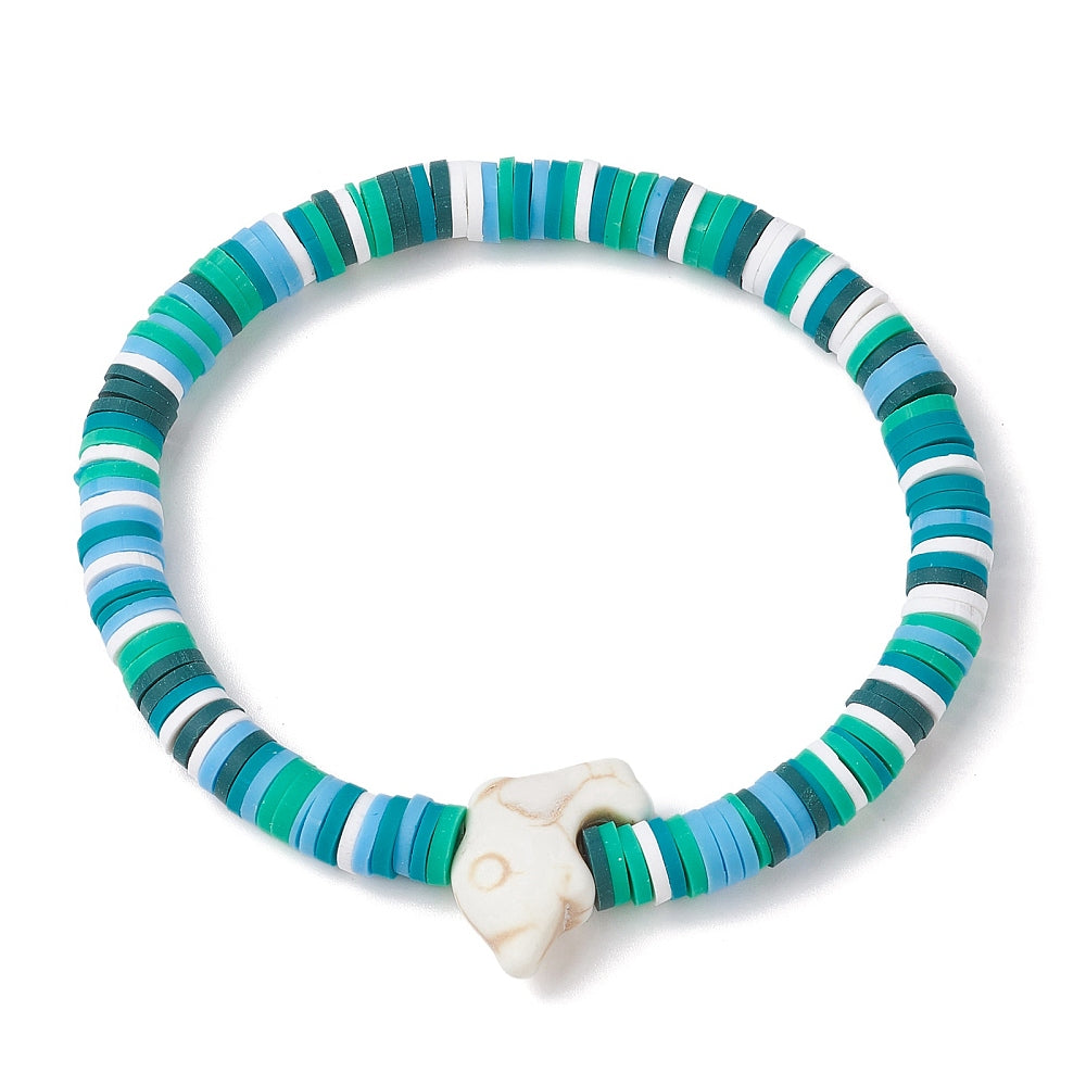 Heishi Surfer Stretch Stack Bracelets Polymer Clay beads with dolphin charm