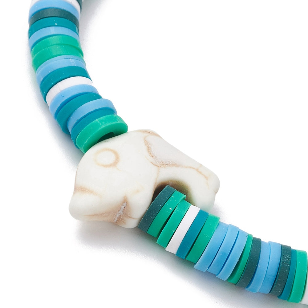 Heishi Surfer Stretch Stack Bracelets Polymer Clay beads with dolphin charm