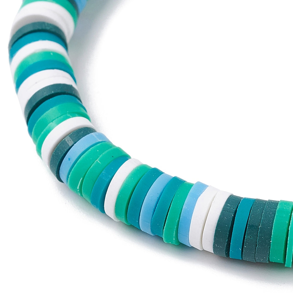 Heishi Surfer Stretch Stack Bracelets Polymer Clay beads with dolphin charm